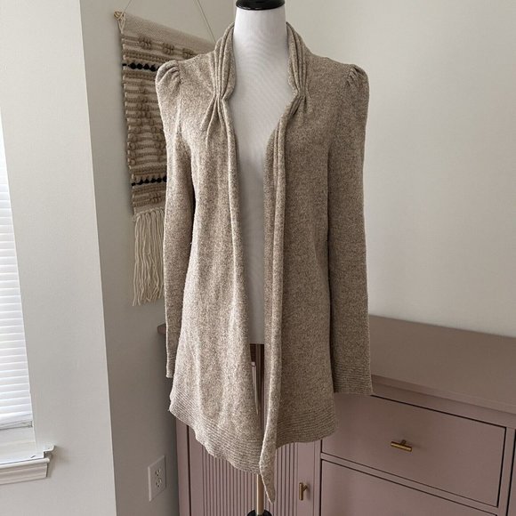 Anthropologie Sweaters - Anthropologie Tokyo Map Sweater Cardigan Large Open Front Tan Gray